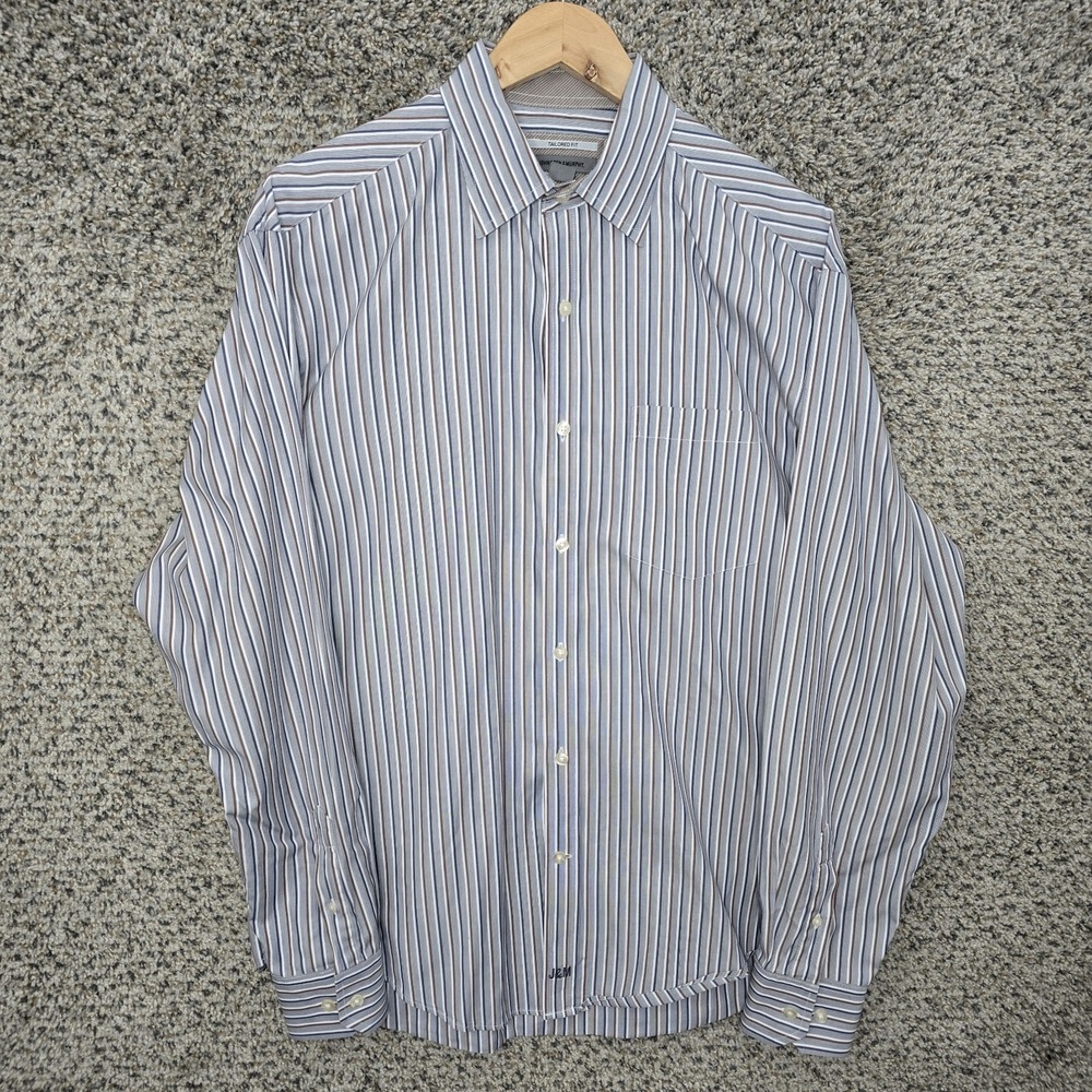 Johnston & Murphy Shirt Mens Large Blue Button Up Tailored Fit Striped Cotton
